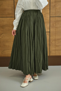 Beli Lastikli Kırışık Detay Etek Koyu Yeşil