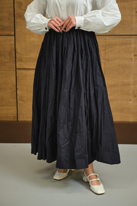 Beli Lastikli Kırışık Detay Etek Lacivert