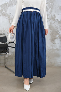 Beli Lastikli Kırışık Detay Etek Saks Mavi