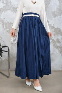 Beli Lastikli Kırışık Detay Etek Saks Mavi