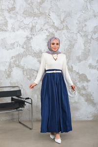 Beli Lastikli Kırışık Detay Etek Saks Mavi