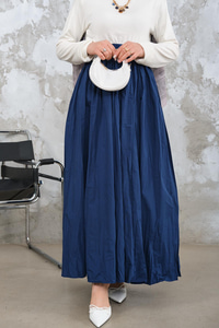 Beli Lastikli Kırışık Detay Etek Saks Mavi