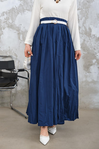 Beli Lastikli Kırışık Detay Etek Saks Mavi