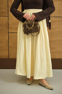 Beli Lastikli Kırışık Detay Etek Sarı