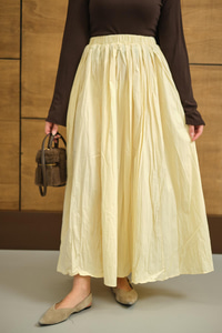 Beli Lastikli Kırışık Detay Etek Sarı