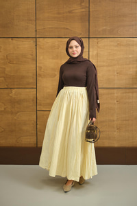 Beli Lastikli Kırışık Detay Etek Sarı