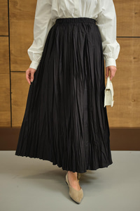 Beli Lastikli Kırışık Detay Etek Siyah