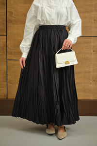 Beli Lastikli Kırışık Detay Etek Siyah