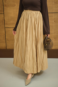 Beli Lastikli Kırışık Detay Etek Vizon