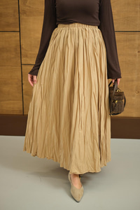 Beli Lastikli Kırışık Detay Etek Vizon