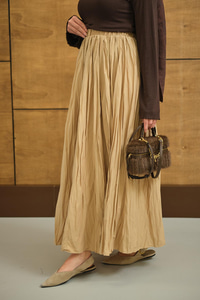 Beli Lastikli Kırışık Detay Etek Vizon