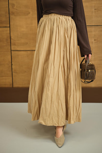 Beli Lastikli Kırışık Detay Etek Vizon