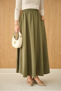 Beli Lastikli Kırışık Etek Açık Yeşil
