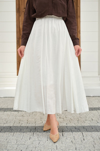 Beli Lastikli Kırışık Etek Beyaz
