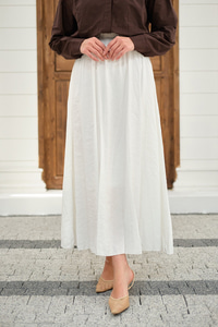 Beli Lastikli Kırışık Etek Beyaz