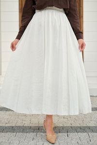 Beli Lastikli Kırışık Etek Beyaz