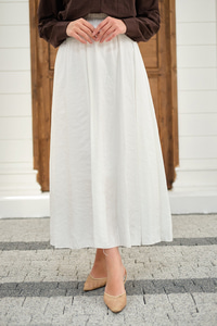 Beli Lastikli Kırışık Etek Beyaz
