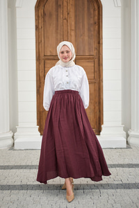 Beli Lastikli Kırışık Etek Bordo