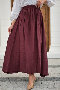Beli Lastikli Kırışık Etek Bordo