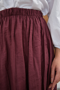 Beli Lastikli Kırışık Etek Bordo