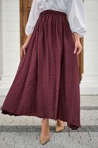 Beli Lastikli Kırışık Etek Bordo