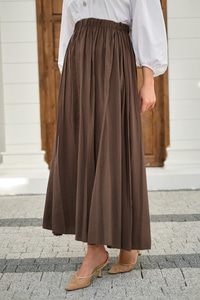 Beli Lastikli Kırışık Etek Kahverengi