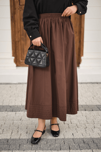 Beli Lastikli Kırışık Etek Kahverengi