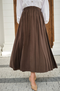 Beli Lastikli Kırışık Etek Kahverengi