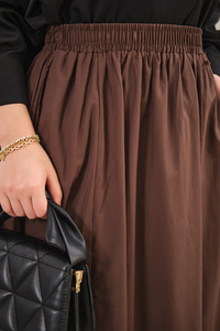 Beli Lastikli Kırışık Etek Kahverengi