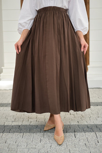 Beli Lastikli Kırışık Etek Kahverengi