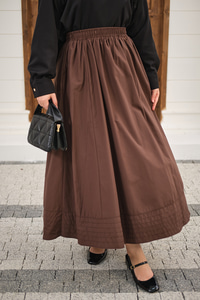 Beli Lastikli Kırışık Etek Kahverengi