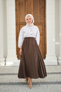 Beli Lastikli Kırışık Etek Kahverengi