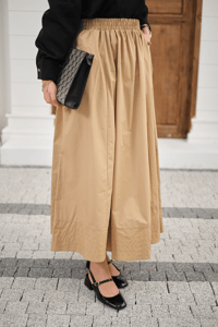 Beli Lastikli Kırışık Etek Krem