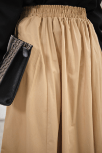 Beli Lastikli Kırışık Etek Krem