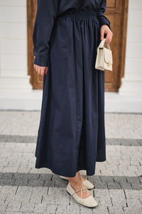 Beli Lastikli Kırışık Etek Lacivert