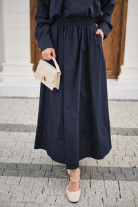 Beli Lastikli Kırışık Etek Lacivert