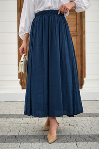 Beli Lastikli Kırışık Etek Lacivert