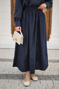 Beli Lastikli Kırışık Etek Lacivert