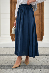 Beli Lastikli Kırışık Etek Lacivert