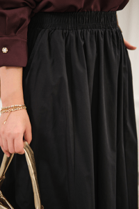 Beli Lastikli Kırışık Etek Siyah
