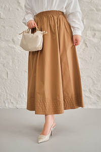 Beli Lastikli Kırışık Etek Vizon