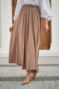 Beli Lastikli Kırışık Etek Vizon