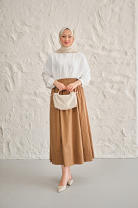 Beli Lastikli Kırışık Etek Vizon