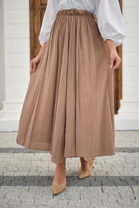 Beli Lastikli Kırışık Etek Vizon