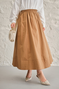 Beli Lastikli Kırışık Etek Vizon