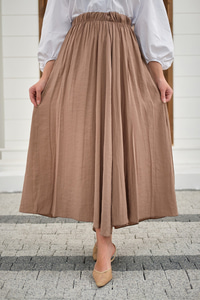 Beli Lastikli Kırışık Etek Vizon