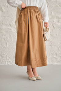 Beli Lastikli Kırışık Etek Vizon