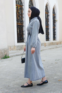 Beli Lastikli Kot Elbise Füme