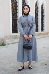 Beli Lastikli Kot Elbise Füme