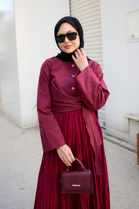 Beli Lastikli Kraş Etek  Bordo